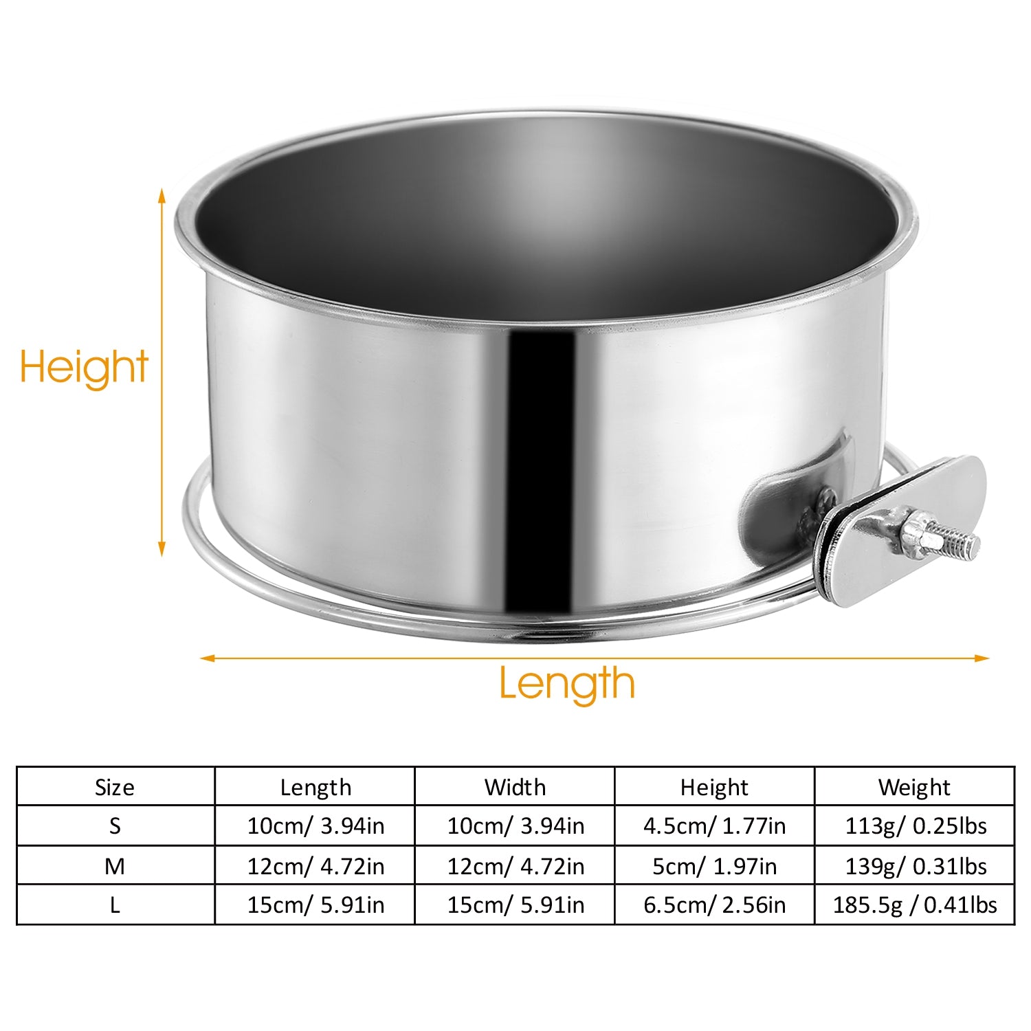 Stainless Steel Hanging Dog Bowl with Clamp Detachable Design