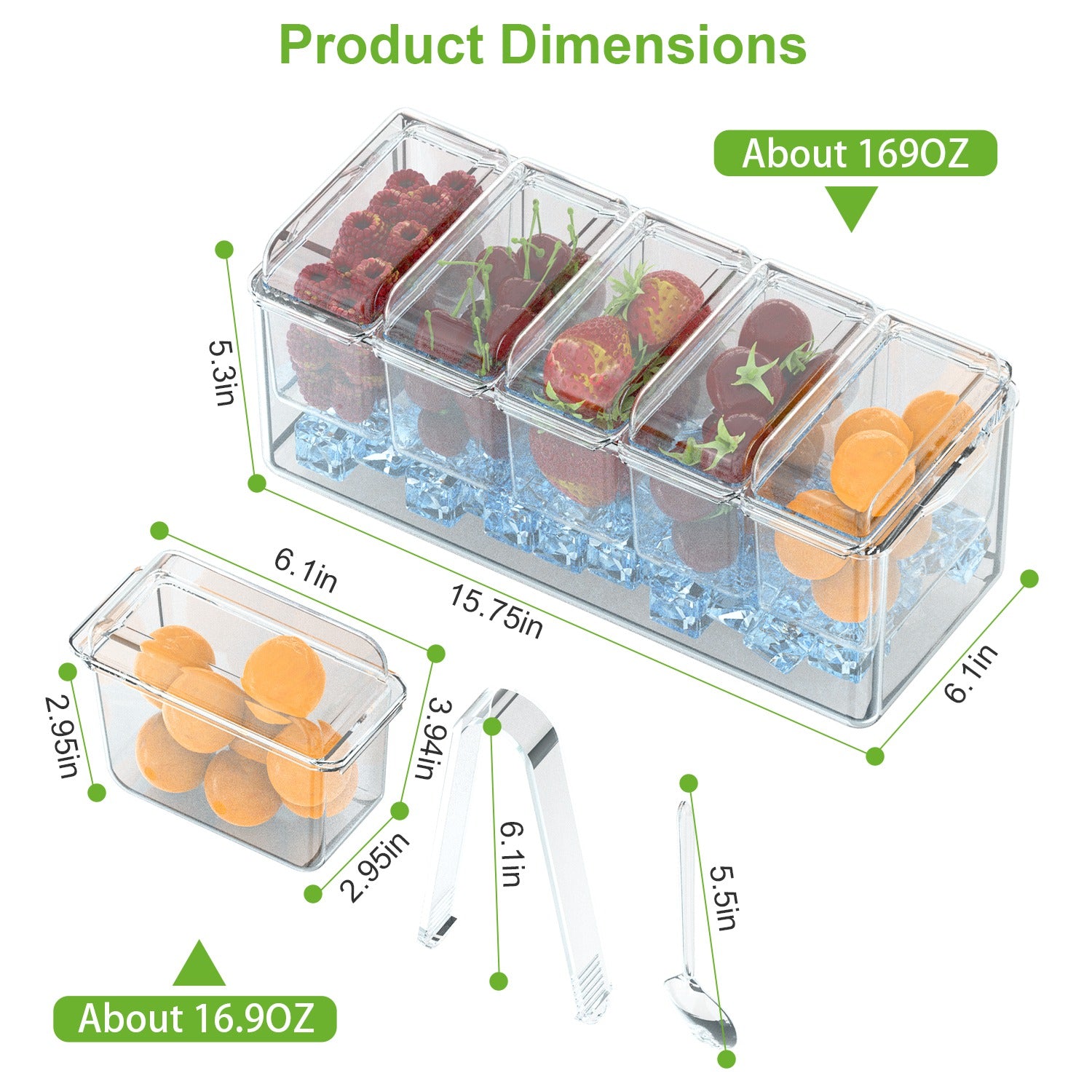 Ice Chilled Condiment Caddy Serving Tray with 5 Containers