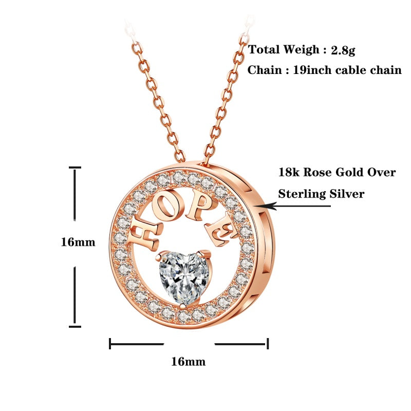 Luxury Hope Pendant Necklace 18K Gold Zircon Silver Jewelry
