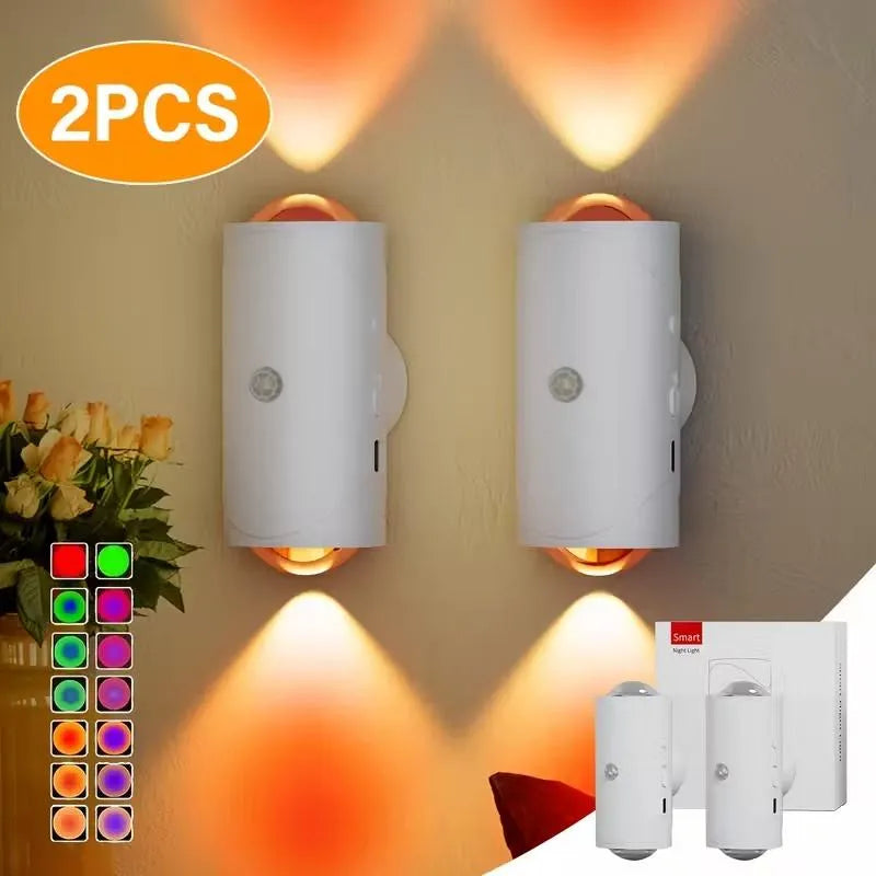 2PCS Motion Sensor Night Light USB Rechargeable Magnetic RGB Lamp