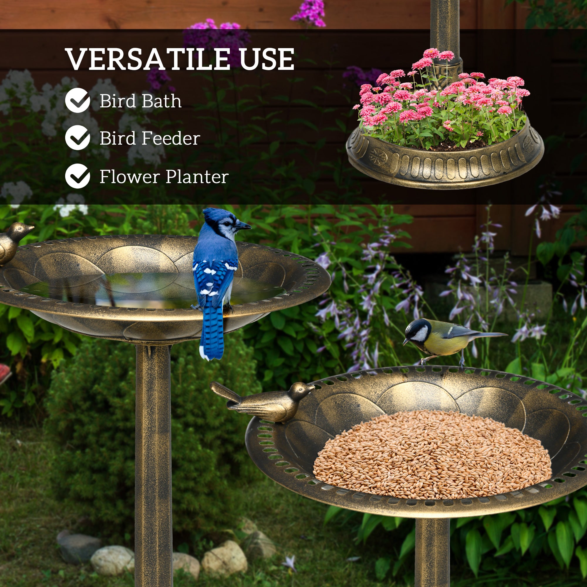 Premium Antique Bird Bath Feeder Bowl with Pedestal Bronze Decor