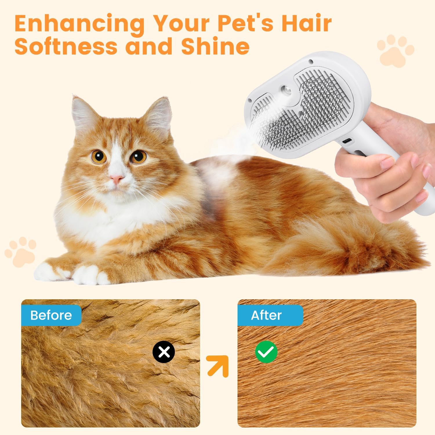 Premium 3in1 Pet Steam Brush Spray Grooming Hair Removal Tool