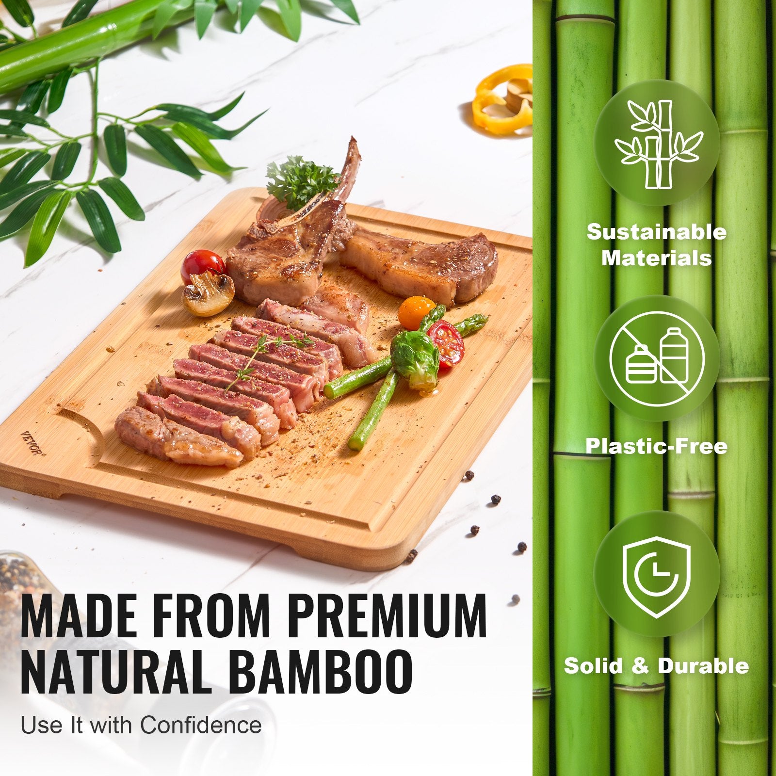 Premium Bamboo Cutting Board with Handle
