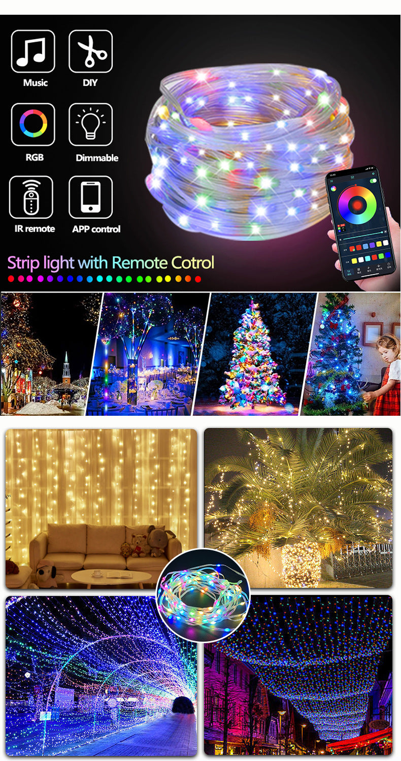 RGB LED Rope Lights Remote Control Outdoor Fairy String Lights