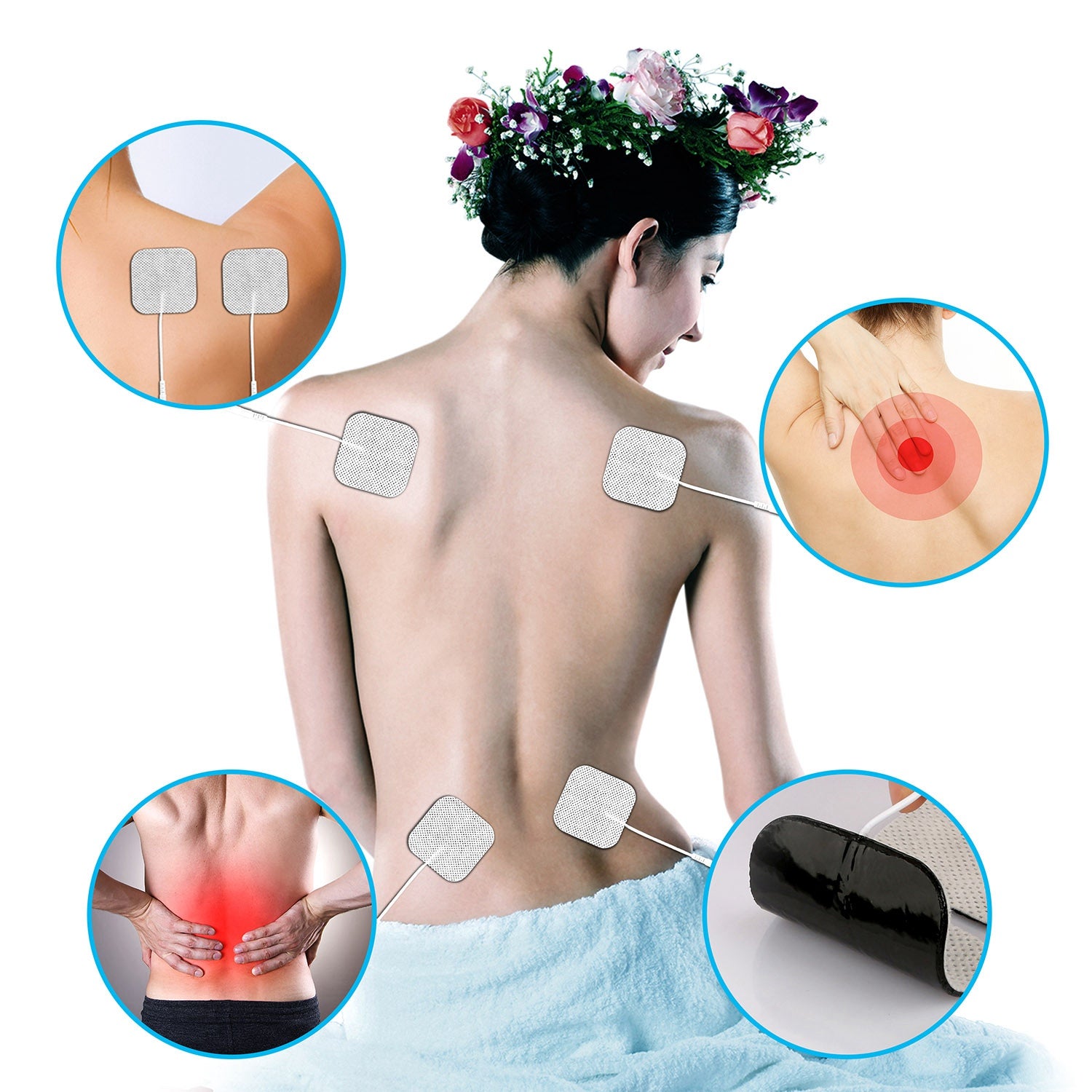 4PCS Reusable Electrode Pads for TENS EMS Unit Replacement Set
