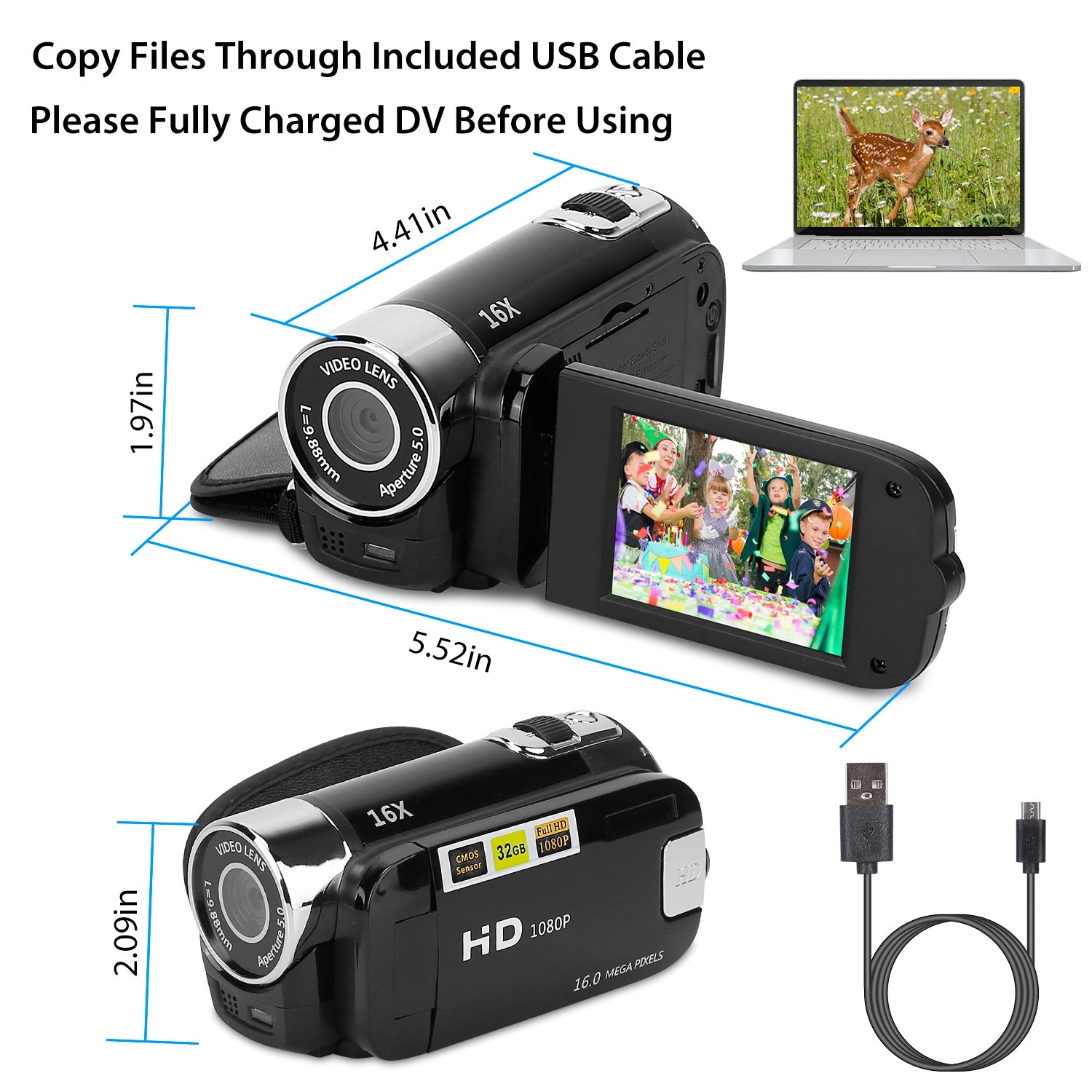 HD 1080P Digital Video Camcorder Zoom with Fill Light