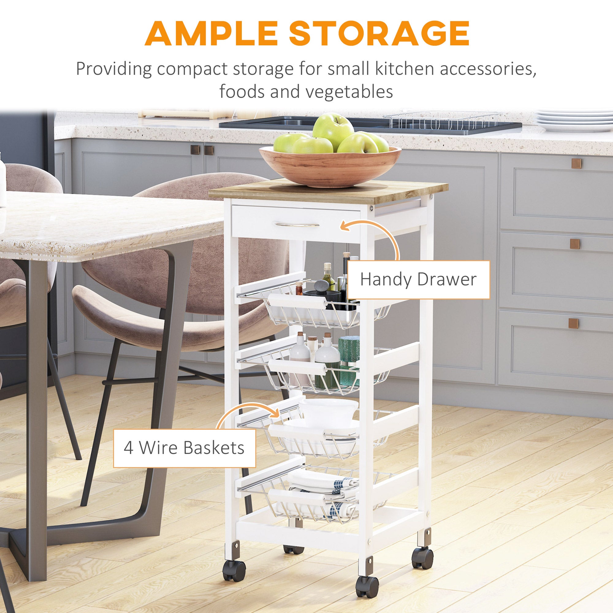 HOMCOM Kitchen Island Storage Cart with Baskets