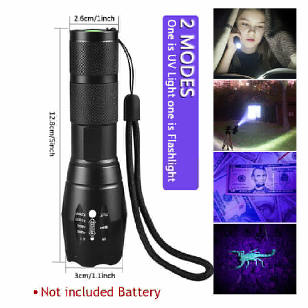 UV Flashlight 2 in 1 Blacklight LED Zoom Inspection Torch 395nm