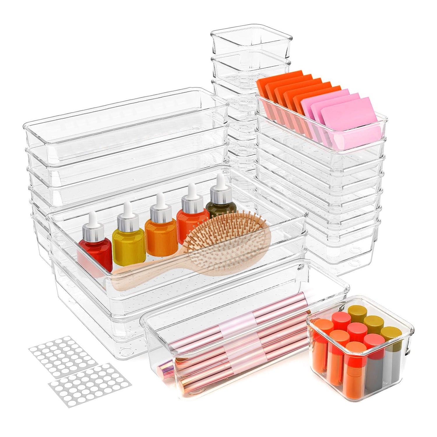 25Pcs Clear Drawer Organizer Set Multi-Size Storage Trays Bins