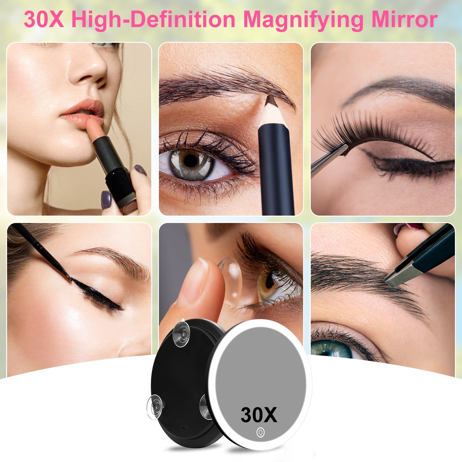 Premium 30X LED Magnifying Mirror with Lights & Travel Kit