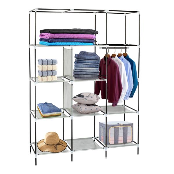 High Leg Fabric Wardrobe with Shelves Durable Storage Closet