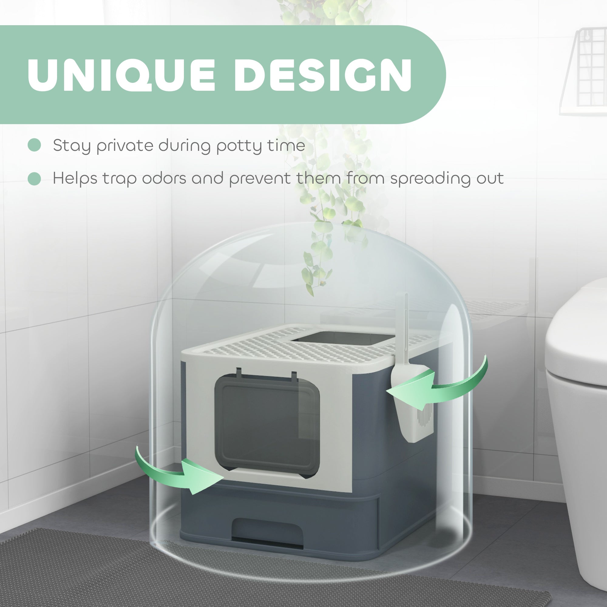 Large Enclosed Cat Litter Box with Lid & Scoop – Front Entry Top Exit Cat Toilet