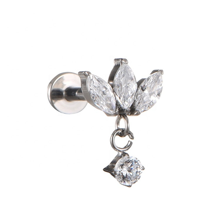 Premium Titanium CZ Labret Stud Triple Marquise Helix Earring