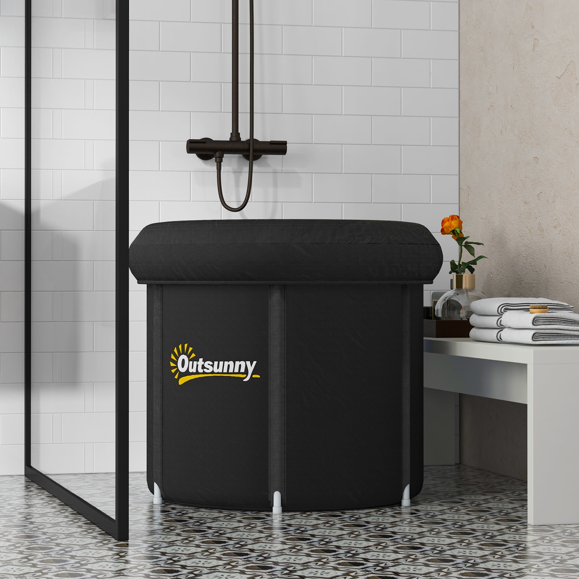 Portable Ice Bath with Thermo Lid for Athlete Recovery & Muscle Therapy (Black)