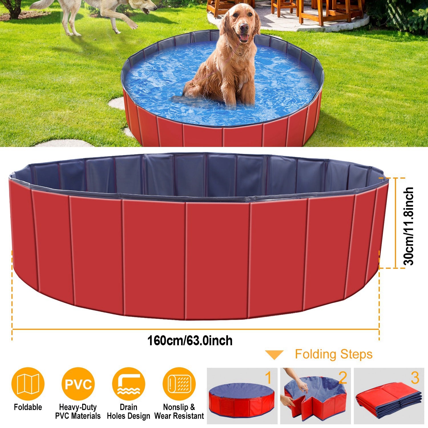 160cm Foldable Pet Swimming Pool PVC Dog Bath Tub Portable Pool