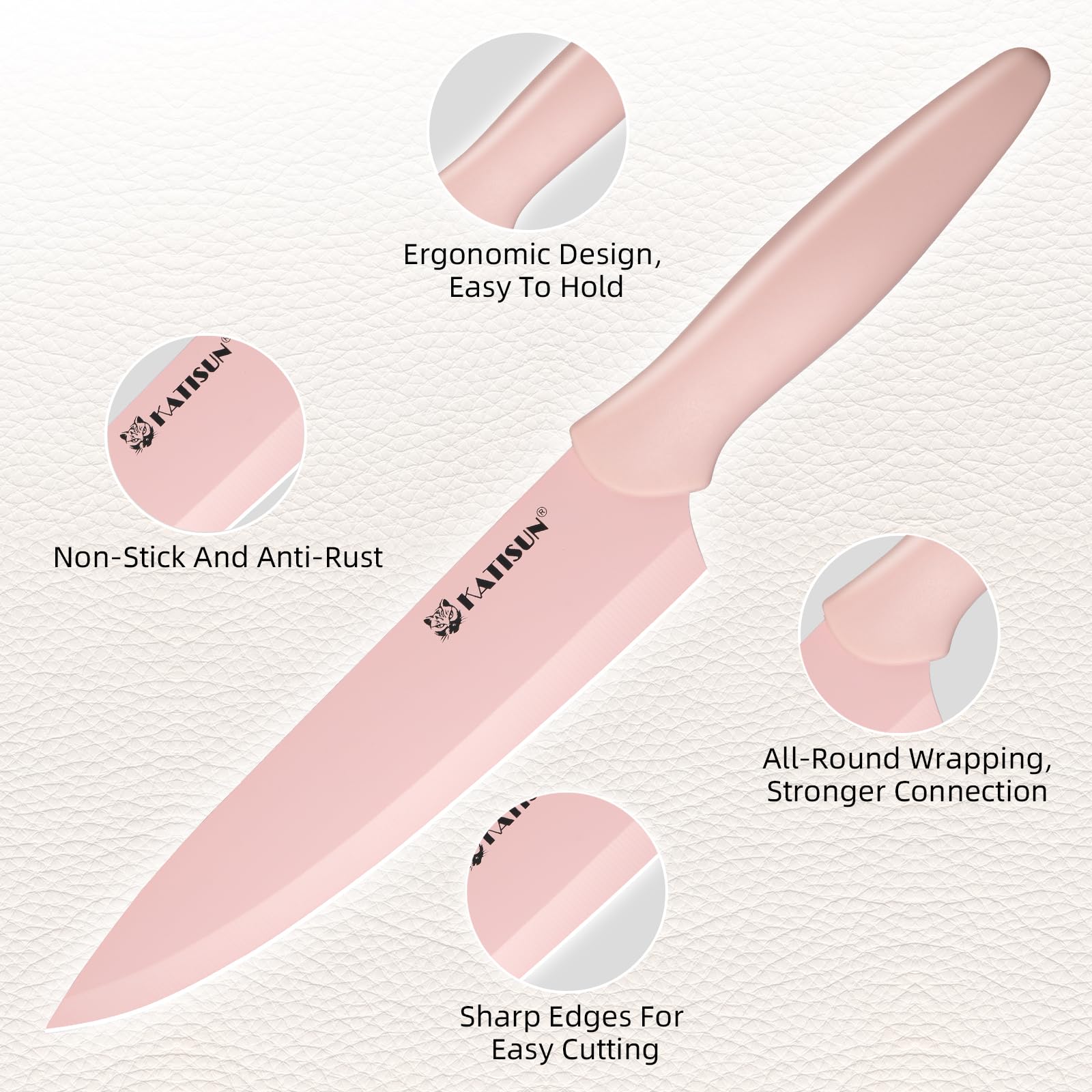 14 Piece Pink Kitchen Knife Set with Block Non Stick Steel Set