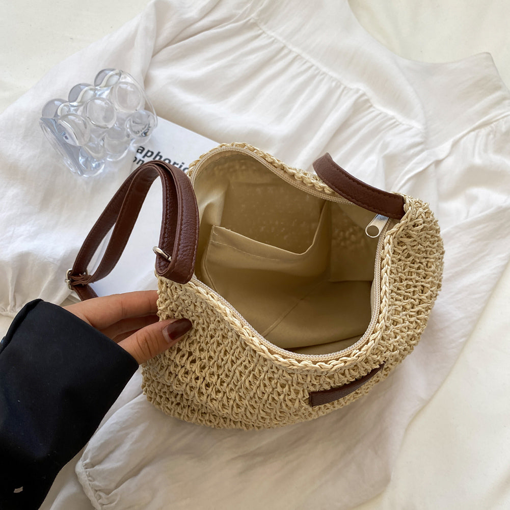 Niche Design Vacation Straw Tote Bag Stylish Summer Beach Shoulder Bag