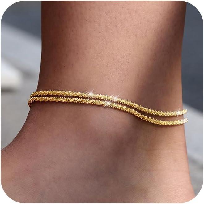 Stylish Multi Layer Anklet Waterproof Adjustable Gold Silver