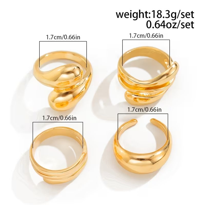 Luxury Minimalist Gold Rings Set Adjustable Geometric Design