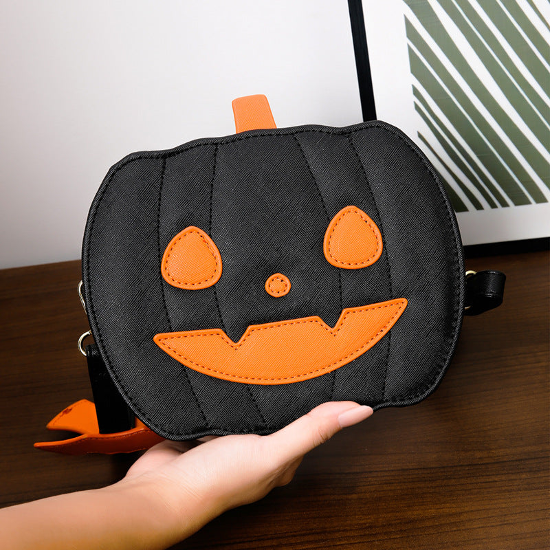 Halloween Pumpkin Cartoon Crossbody Bag with Bat Fun Shoulder Bag for Women
