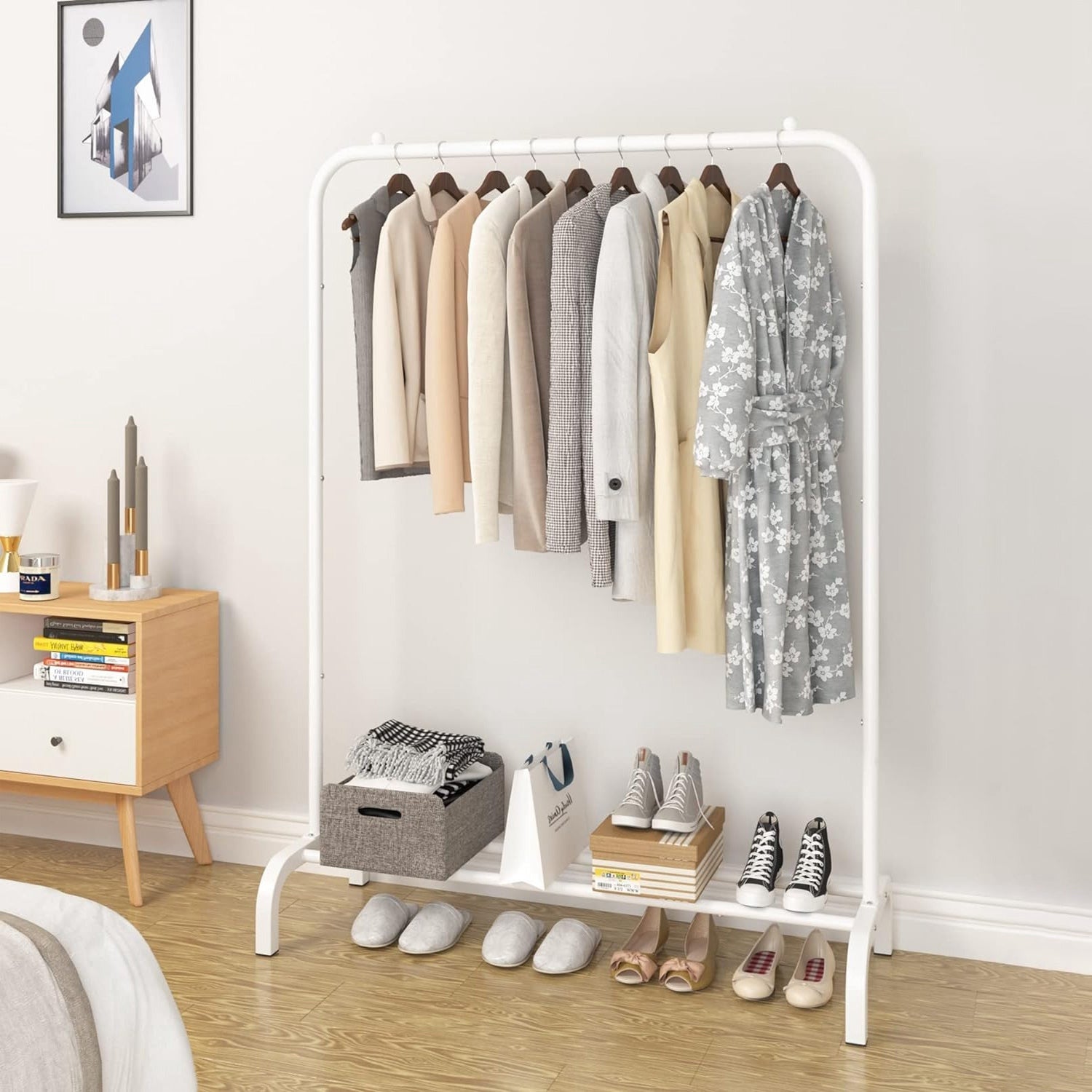 Heavy Duty Garment Rack with Shelf Freestanding Clothes Organizer