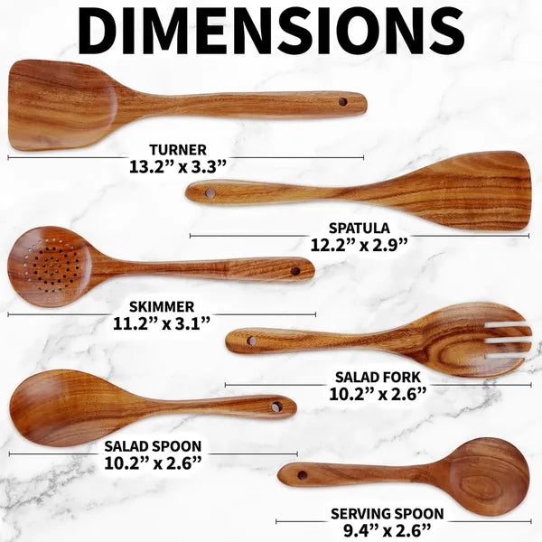6-Piece Teak Wooden Cooking Spoon Set