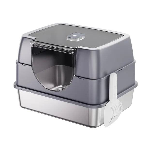 Fully Enclosed Stainless Steel Cat Litter Box – Odor Control Easy Clean Cat Toilet