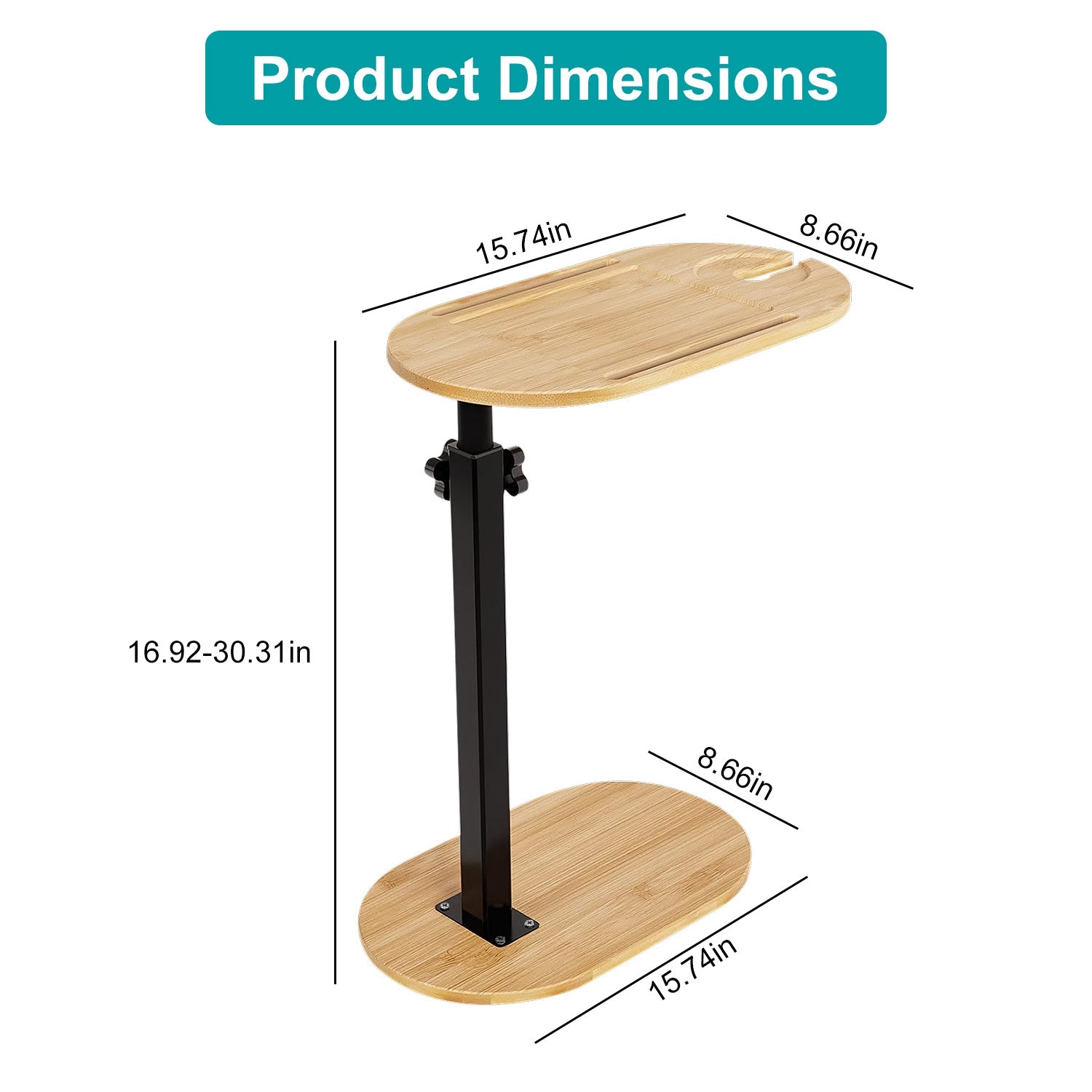 C-Shaped Bathtub Tray Table Adjustable Bamboo Bath Caddy