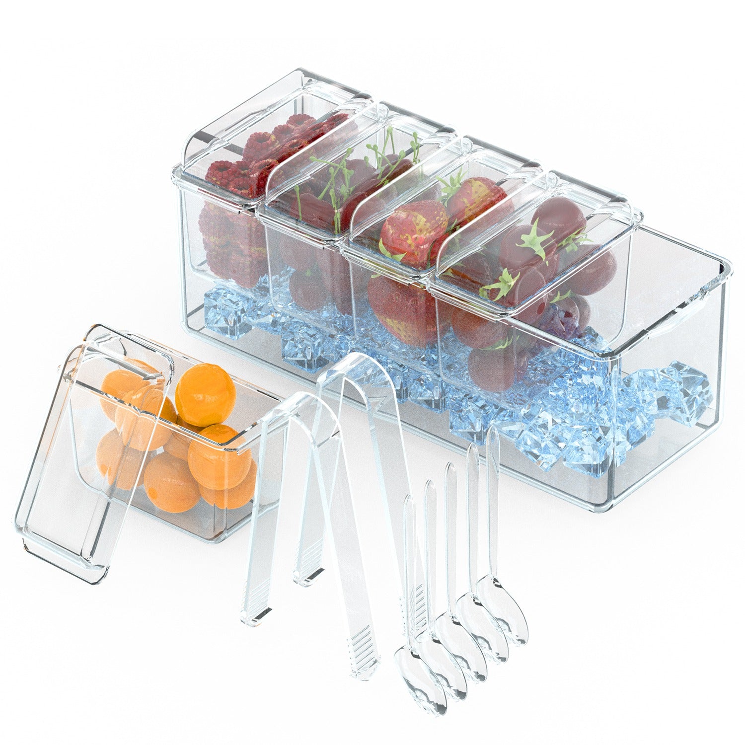 Ice Chilled Condiment Caddy Serving Tray with 5 Containers