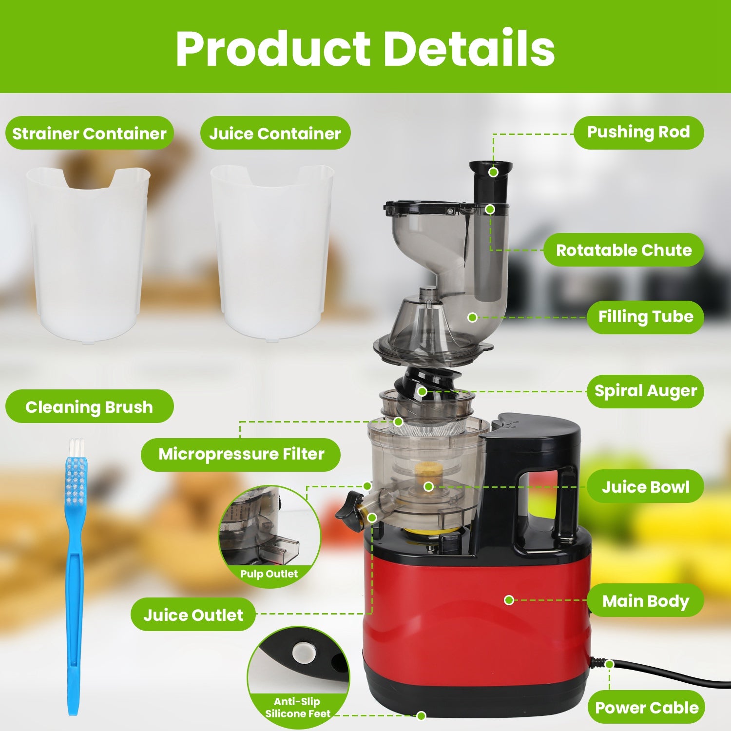 Powerful Cold Press Juicer Slow Masticating High Yield Extractor