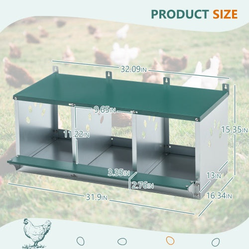 3-Compartment Metal Chicken Nesting Boxes – Galvanized Steel Nesting Box for Hens