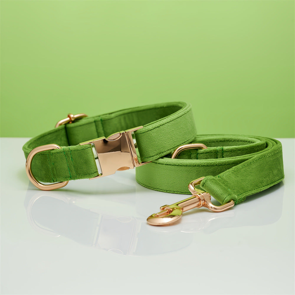 Luxury Velvet Dog Collar and Leash Set Personalized Bow Design