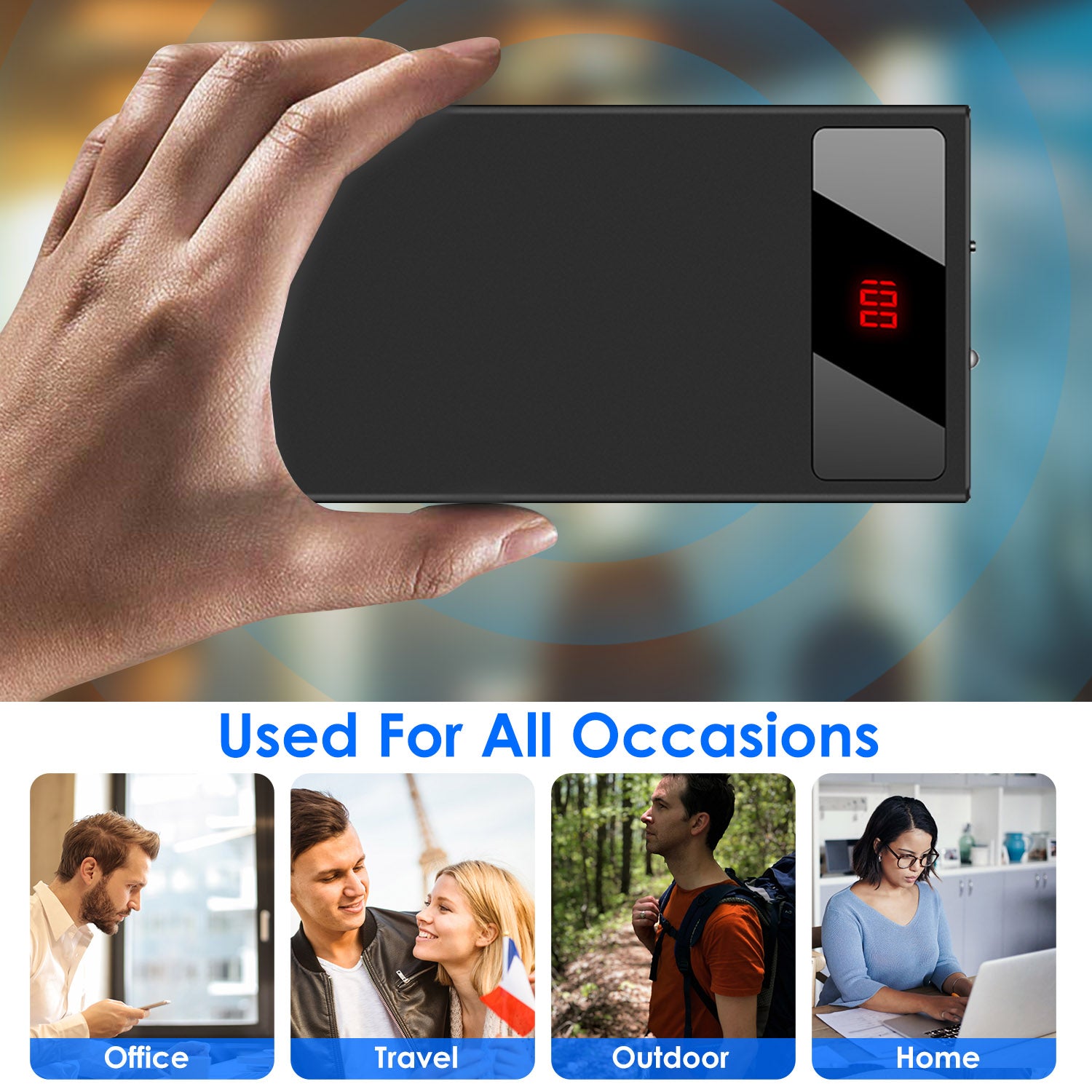 20000mAh Power Bank Ultra Thin Dual USB Fast Charger Display