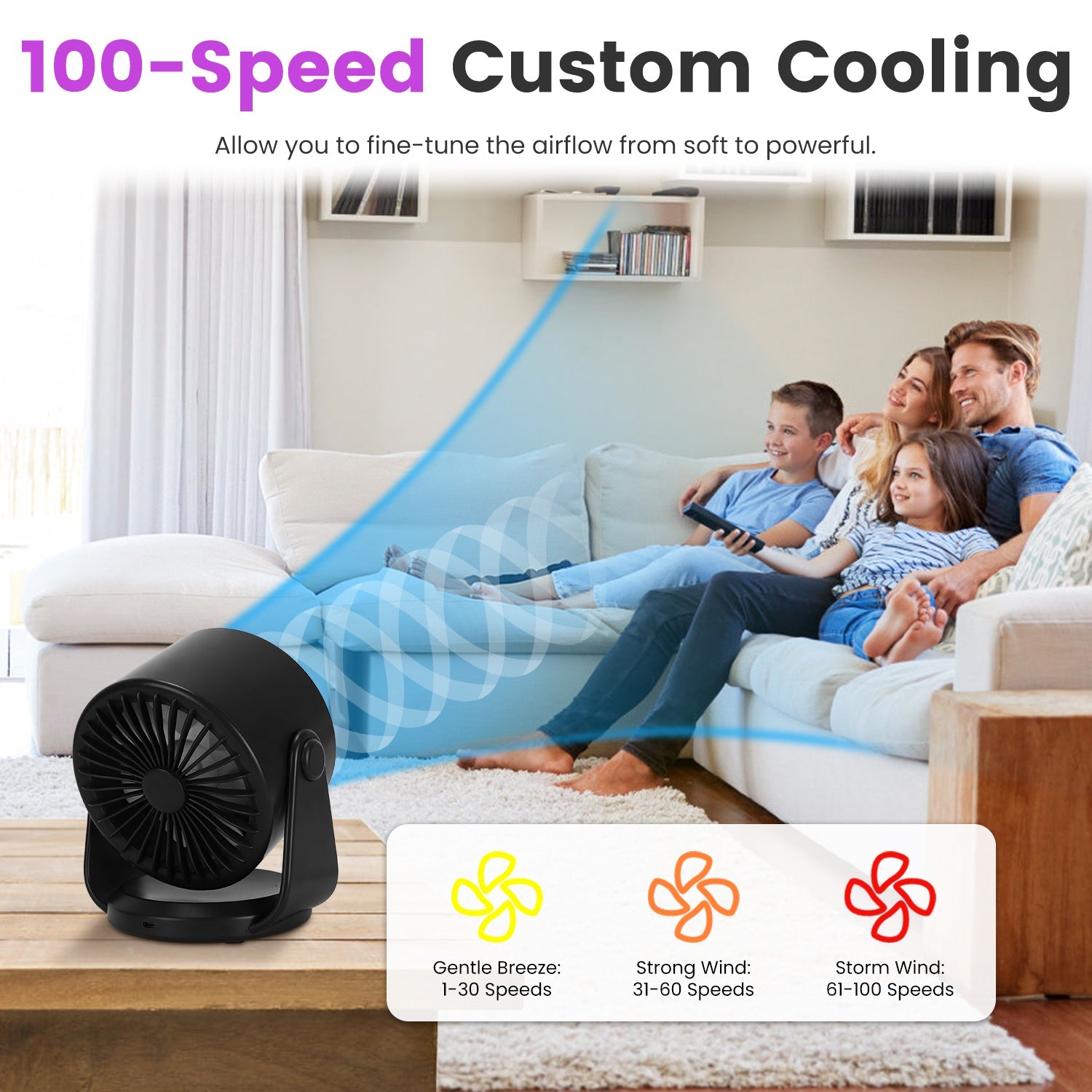 Rechargeable Desk Fan with 100 Speeds Wall Mount Design
