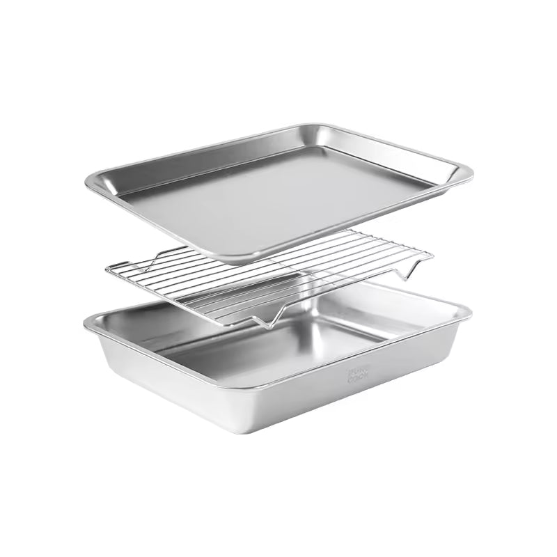 304 Stainless Steel Mesh Oven Tray Rack Baking Roasting Pan Set
