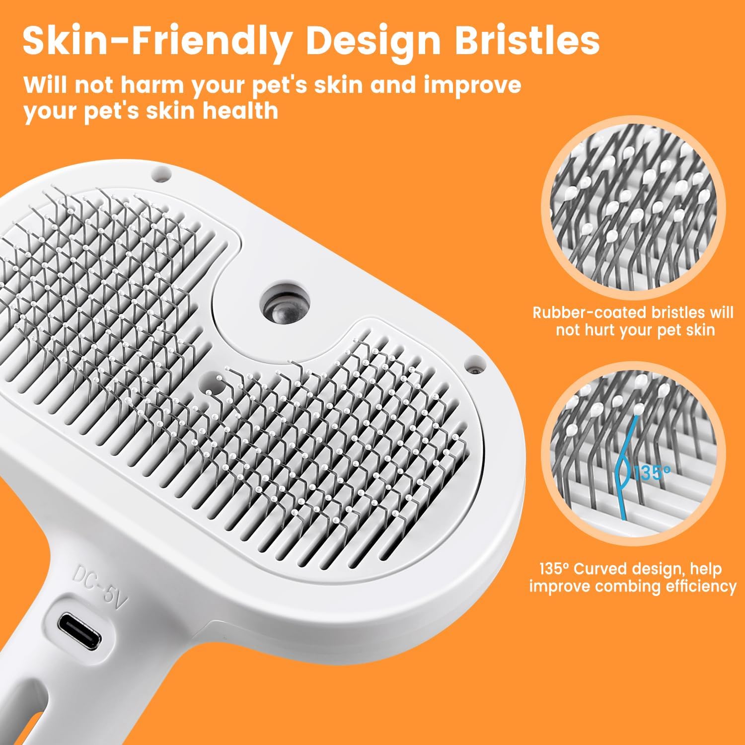 Premium 3in1 Pet Steam Brush Spray Grooming Hair Removal Tool