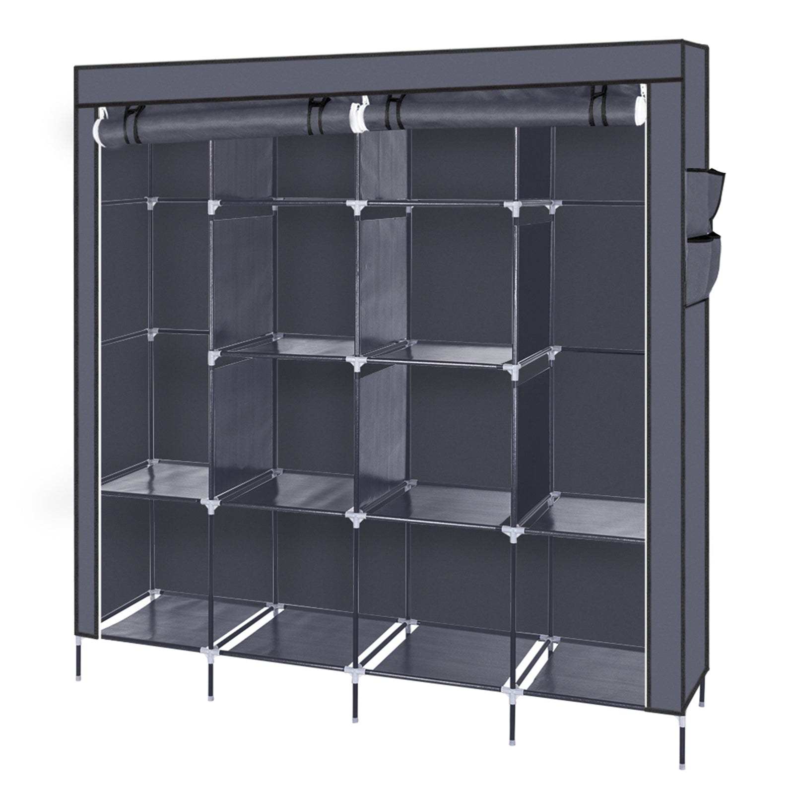 Large Portable Wardrobe Closet with 12 Shelves & Side Pockets