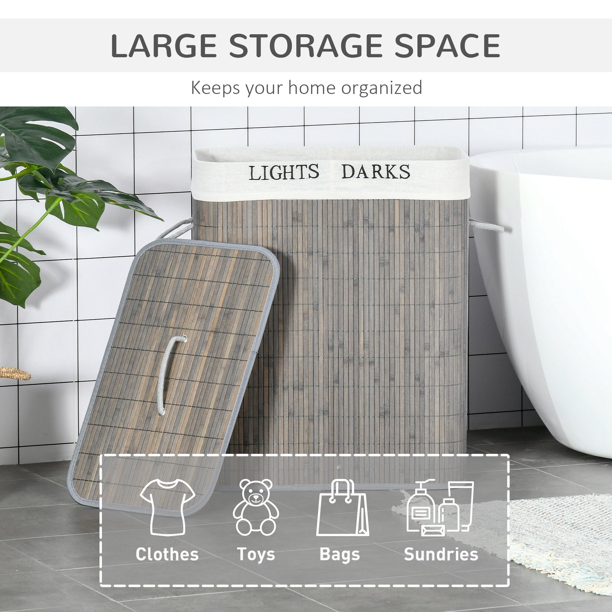 Bamboo Laundry Basket with Lid Collapsible Hamper Dual Bags