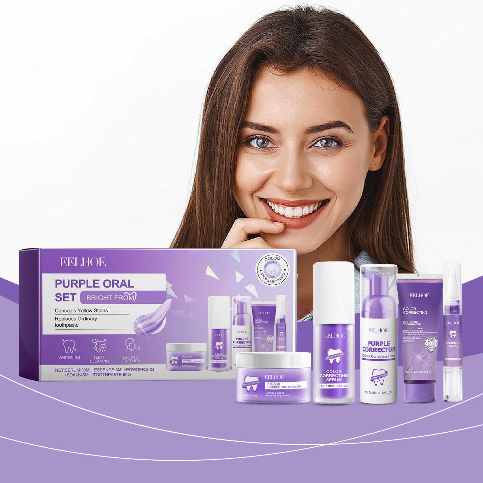 Advanced Purple Teeth Whitening Set for Stain Removal & Fresh Breath