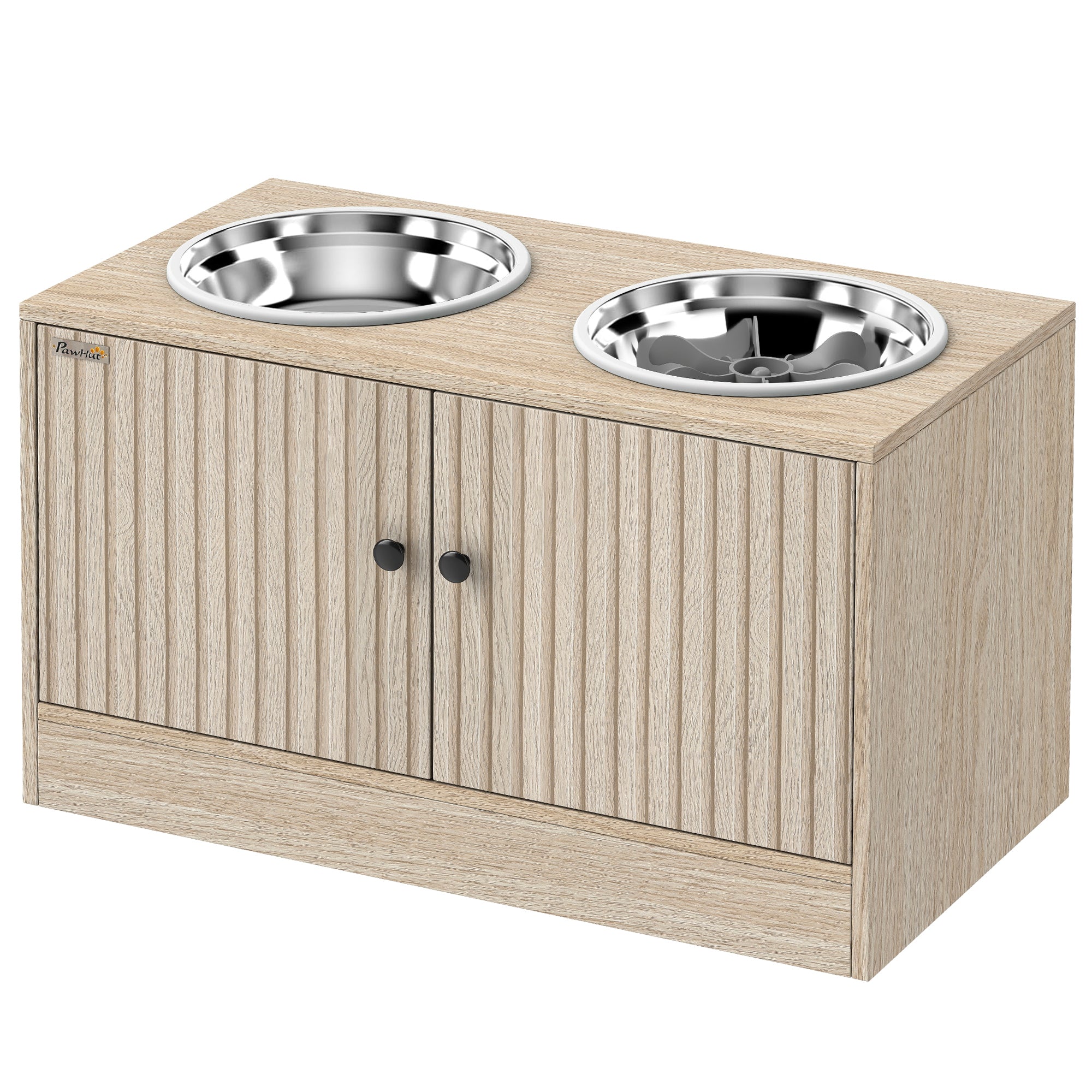 Elevated Dog Bowls with Storage Cabinet Slow Feeder Station