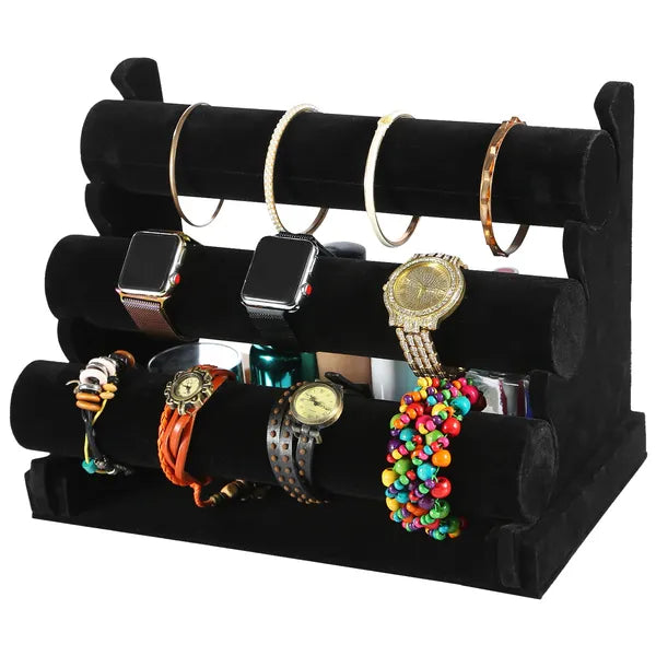 3-Tier Velvet Jewelry Stand Bracelet Watch Display Organizer Rack