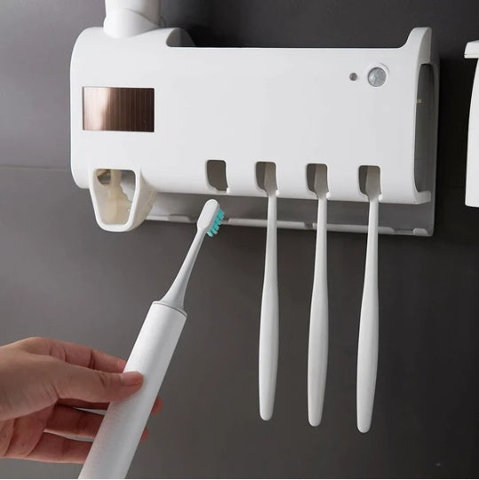 Smart UV Toothbrush Sterilizer Holder with 4 Slots & Dispenser