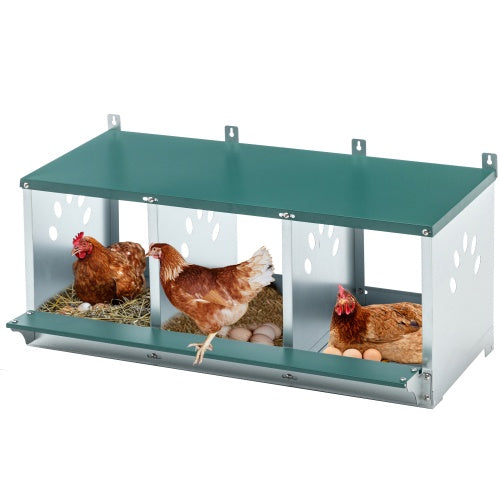 3-Compartment Metal Chicken Nesting Boxes – Galvanized Steel Nesting Box for Hens