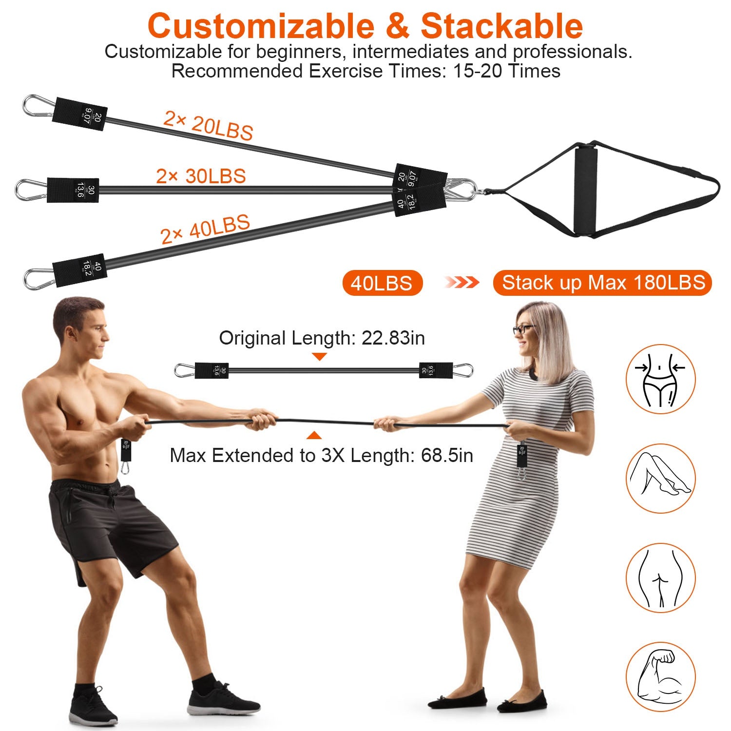 Pilates Bar Kit with Resistance Bands for Full Body Workout Set