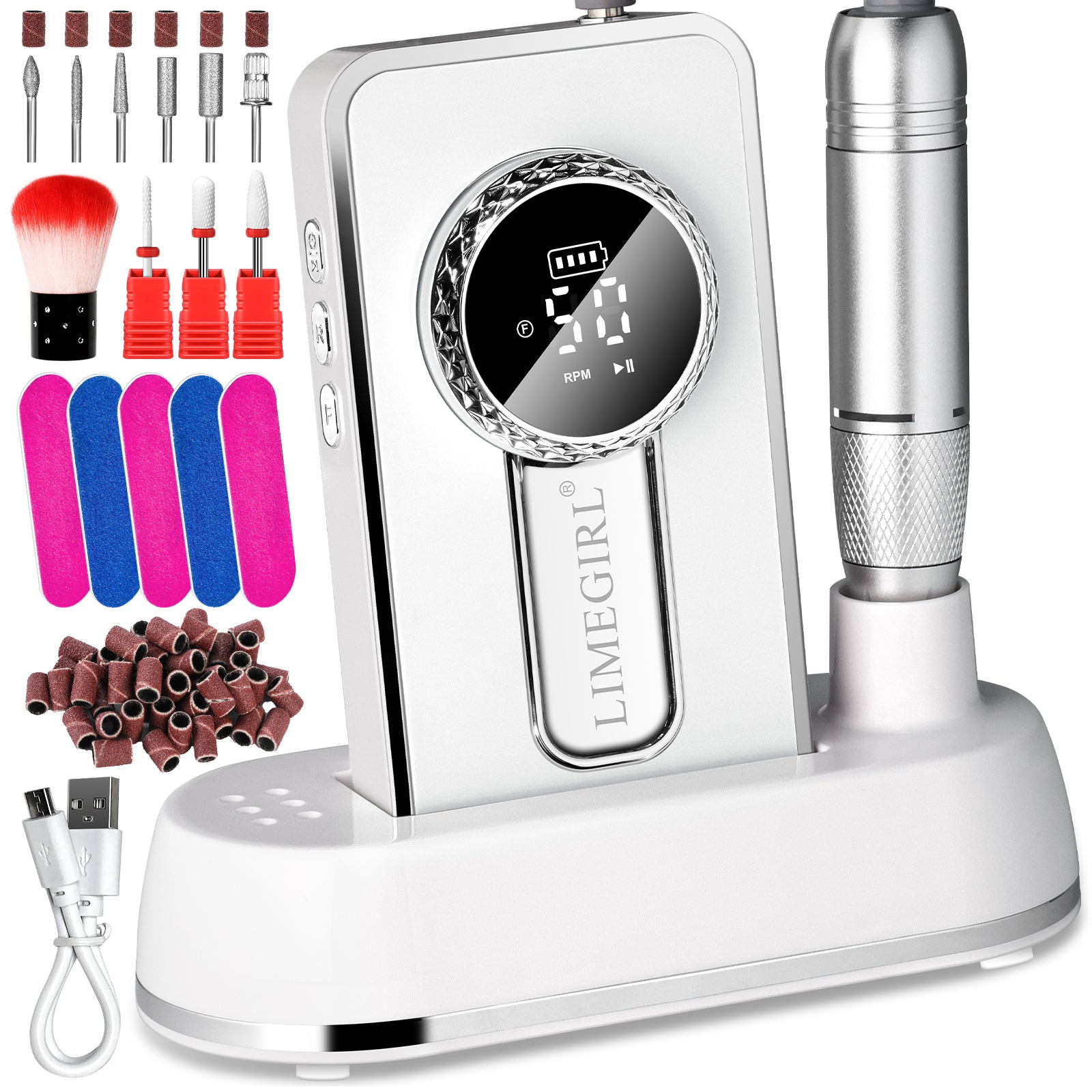 45000RPM Rechargeable Electric Nail Drill Machine with LCD Display