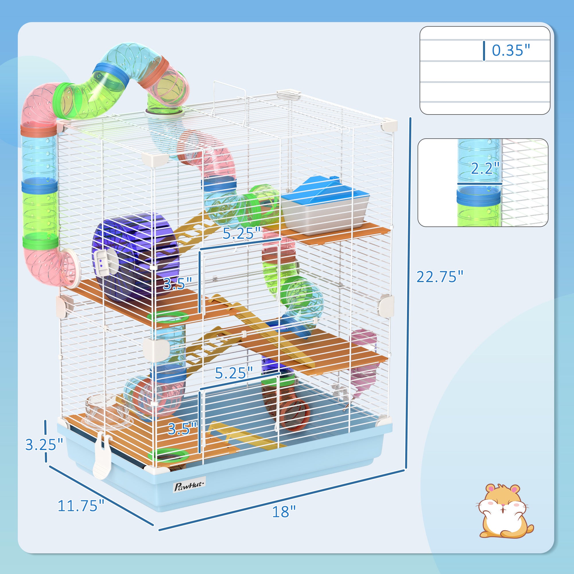 Premium 5 Tier Hamster Cage Portable Carrier with Wheel Tube
