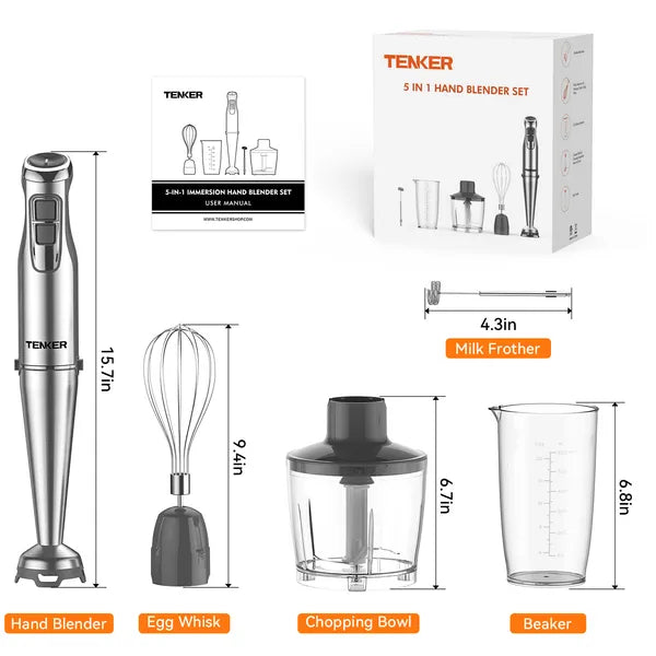 1100W Immersion Hand Blender with 12 Speed Turbo Control