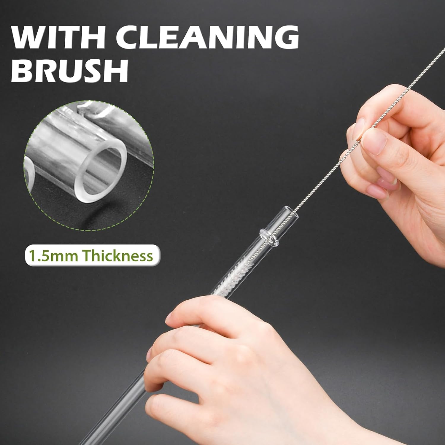 Reusable Clear Drinking Straws Set with Cleaning Brushes Durable