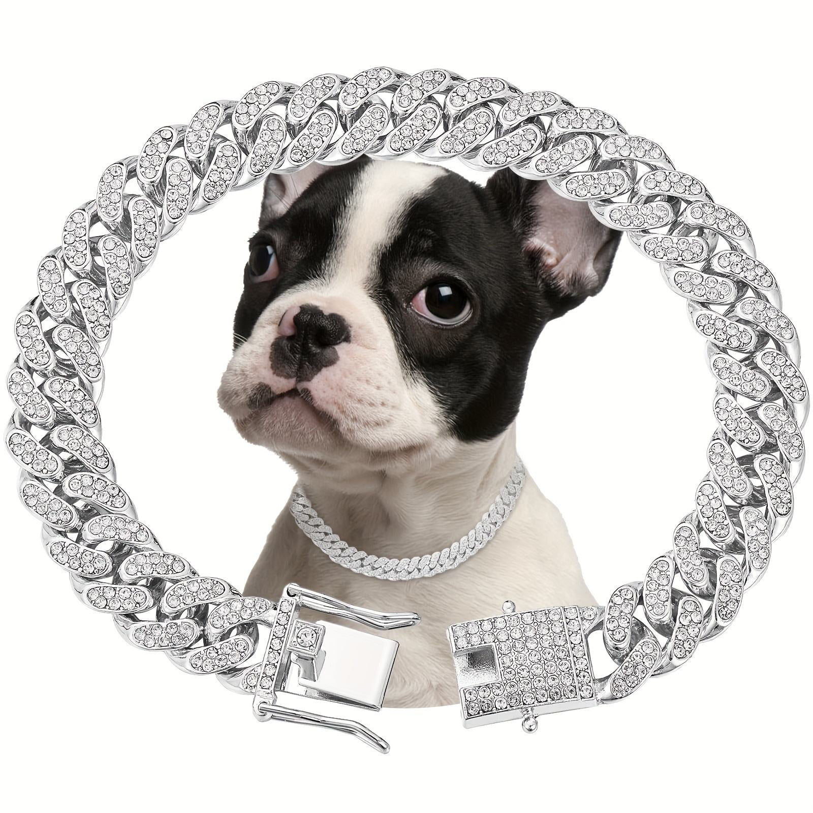 Luxury Diamond Pet Collar Shiny Metal Necklace Safety Design