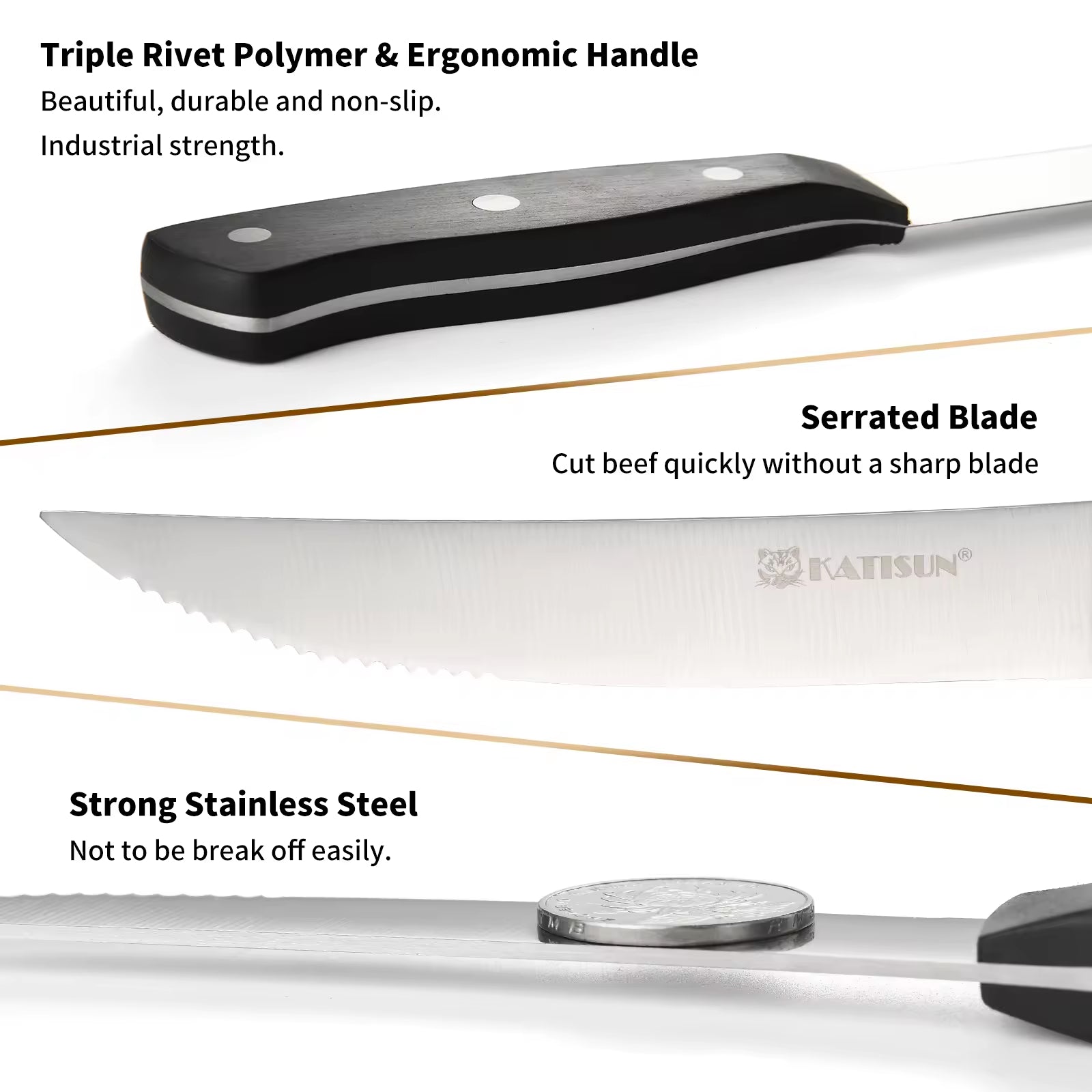 8PCS Steak Knife Set Carbon Steel with Ergonomic Handles